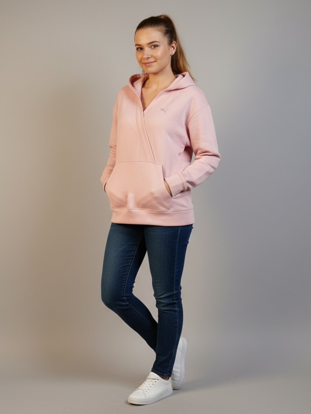 Puma Women's Light Pink V-Neck Pullover Sweater